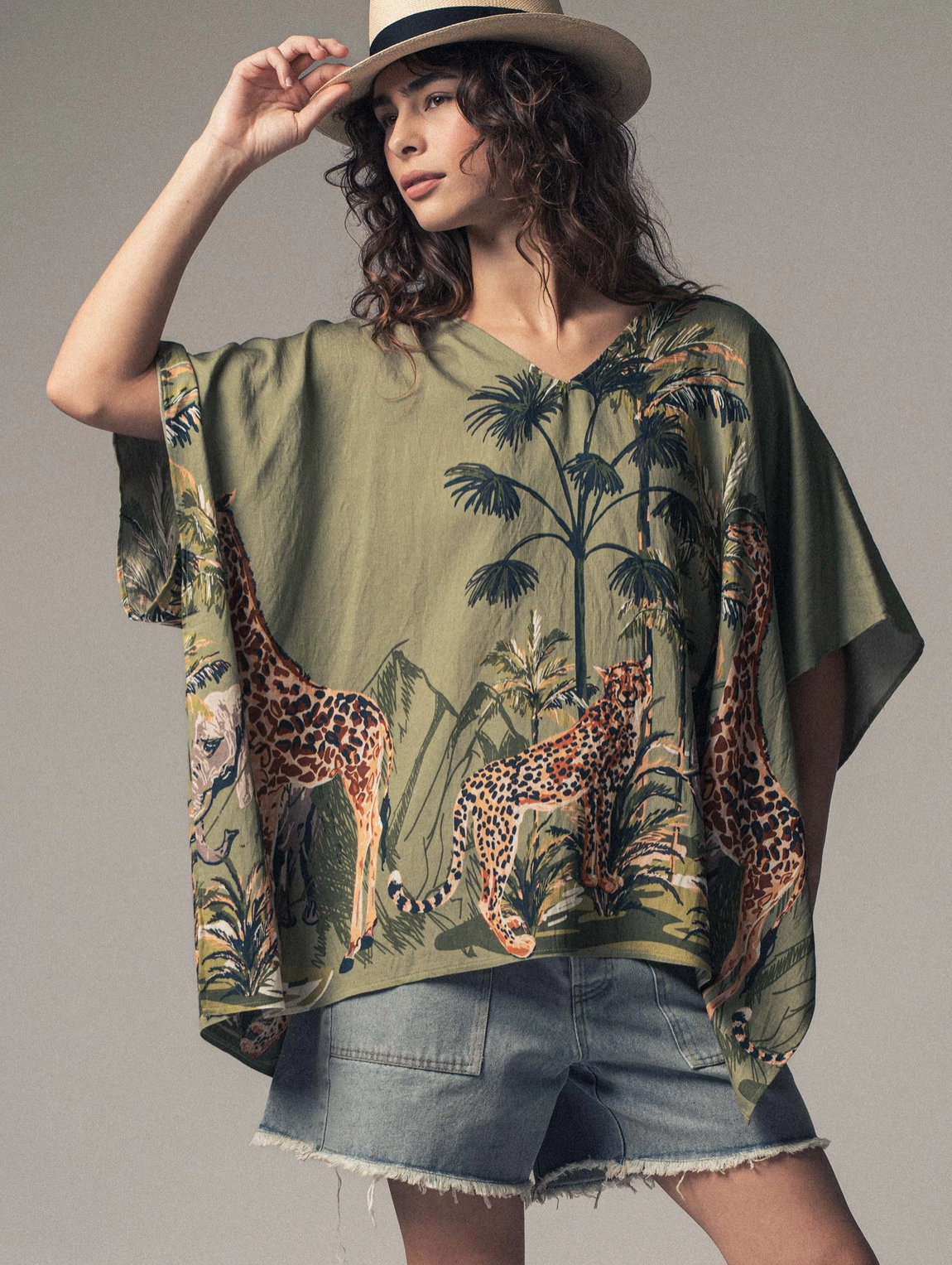 Olive Urban Daisy Safari Top, One Size Fits All