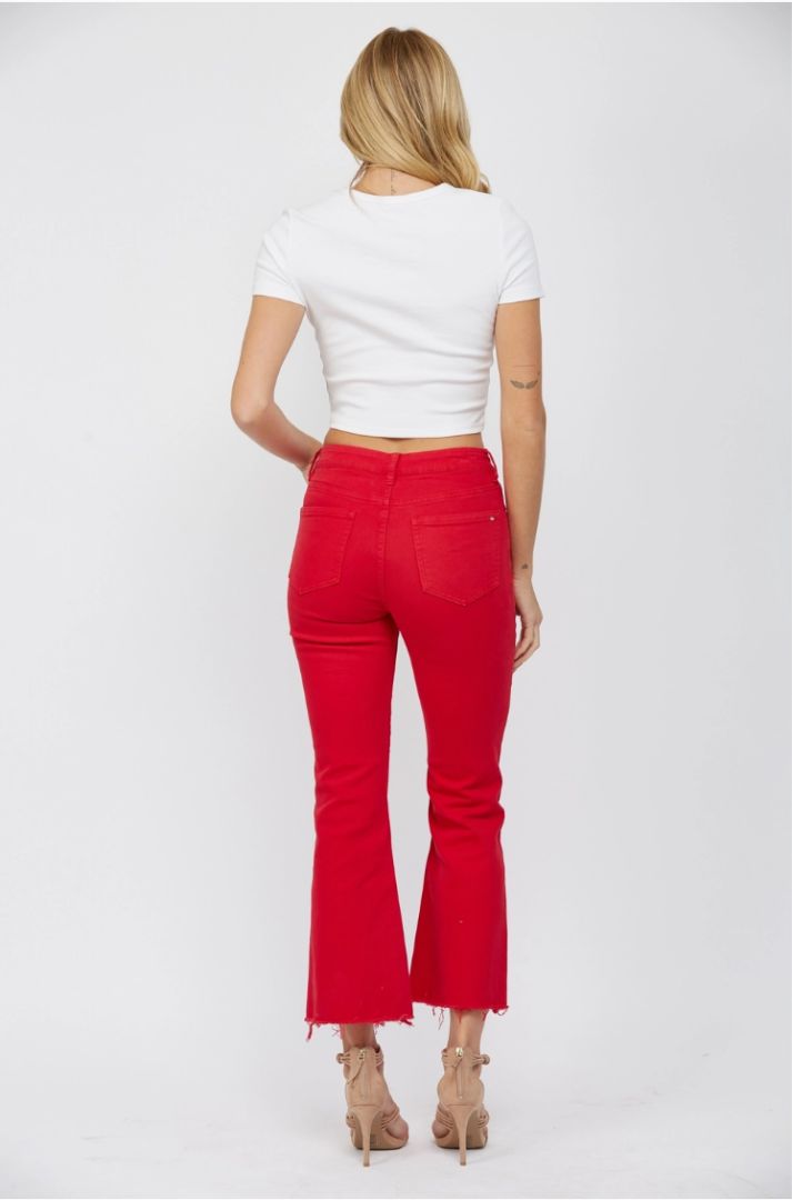 Husker Red Mica Denim High Rise Ankle Flare