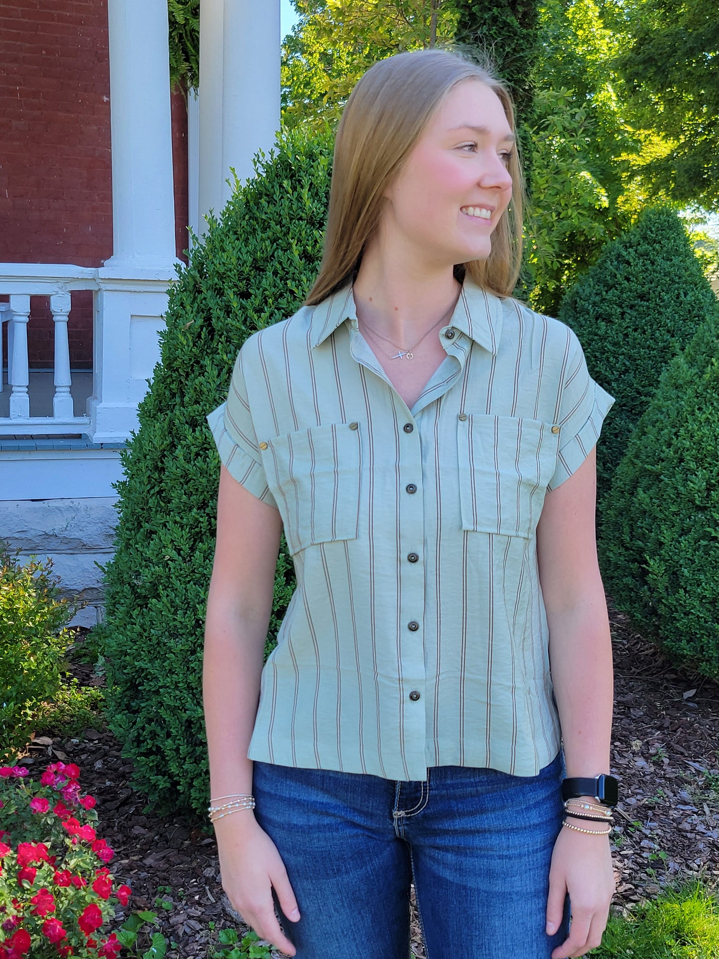 Blue Pepper Stripe Top