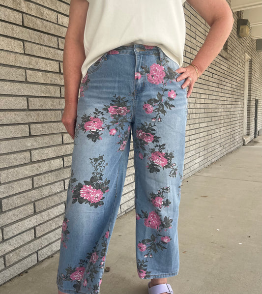 Spring Garden Floral Bootcut Pants