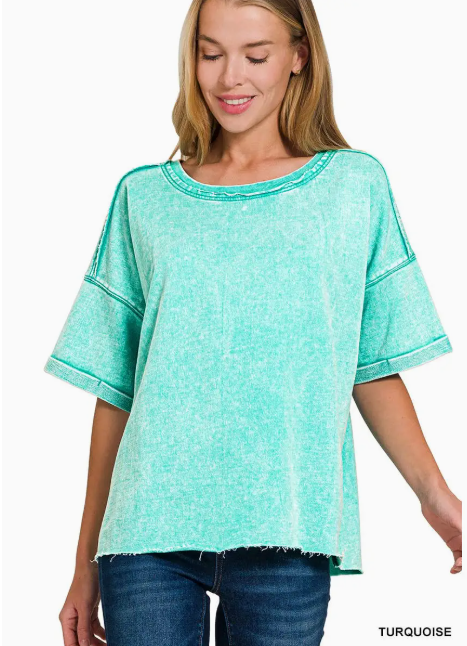 Teal Vanilla Monkey Acid Wash Top