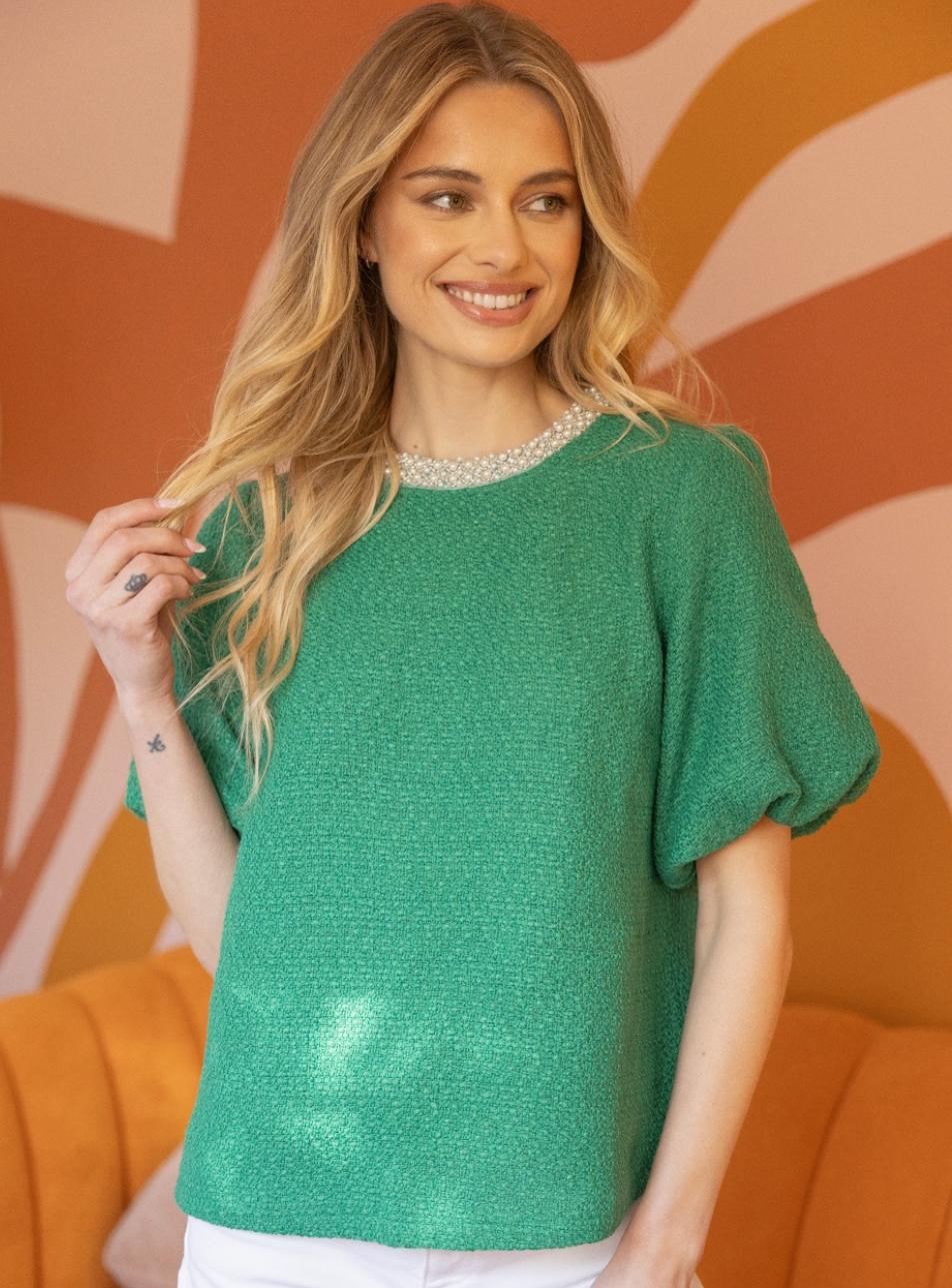 Voy Pearl Trim Top