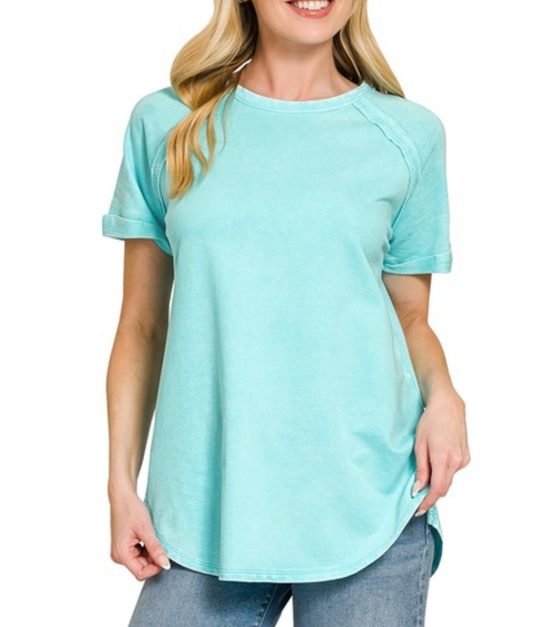 French Terry Washed Curved Hem Top