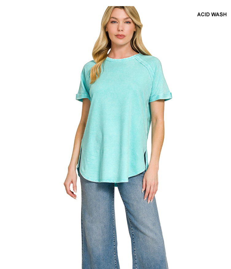 French Terry Washed Curved Hem Top