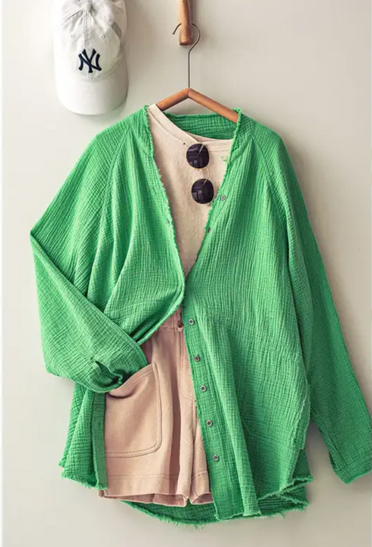 Green Gauze Button Down Top