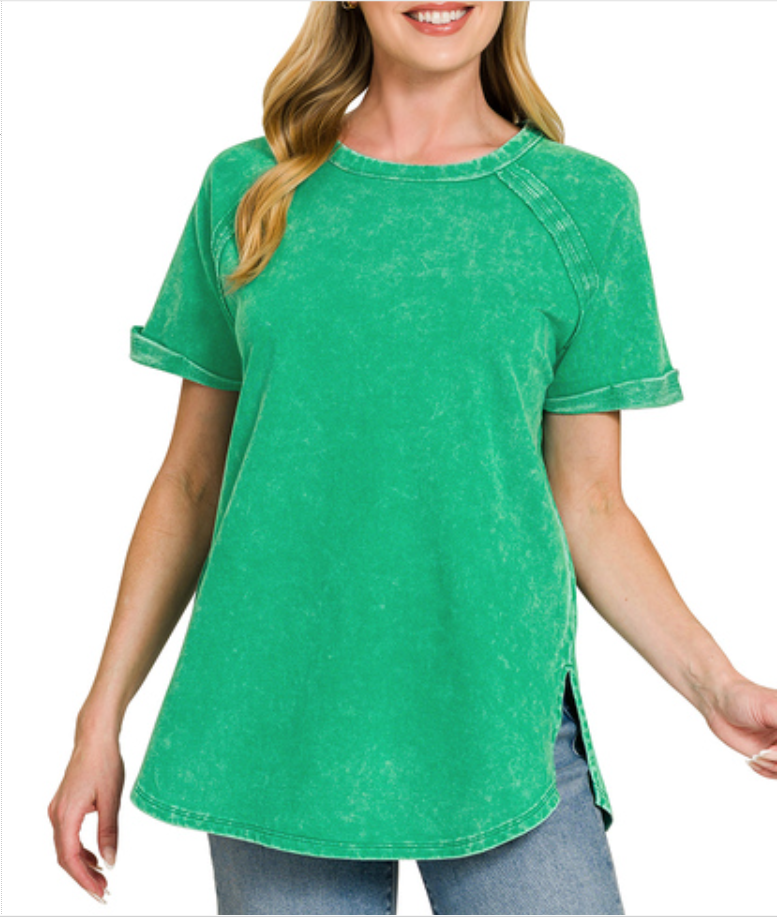 French Terry Washed Curved Hem Top